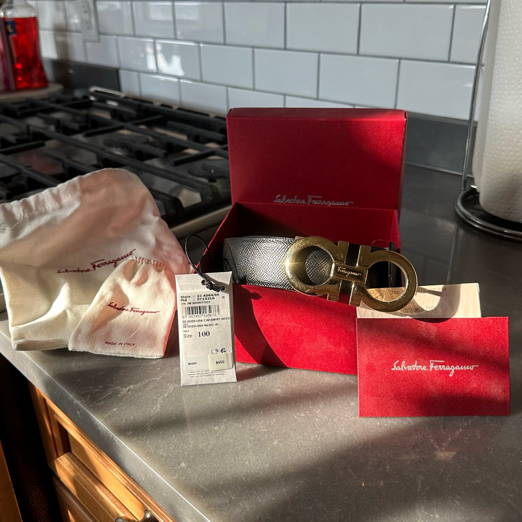 Authentic Ferragamo Leather Belt With Gold Hardware